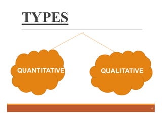TYPES
QUANTITATIVE QUALITATIVE
4
 