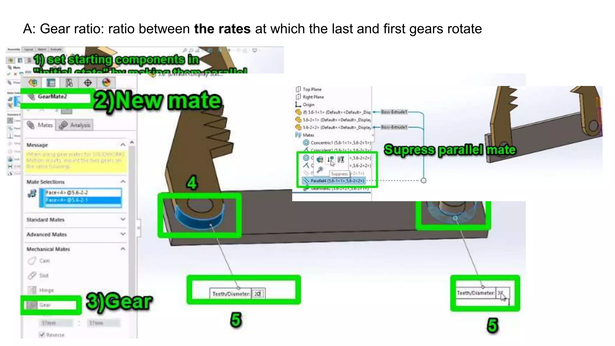 A: Gear ratio: ratio between the rates at which the last and first gears rotate
 