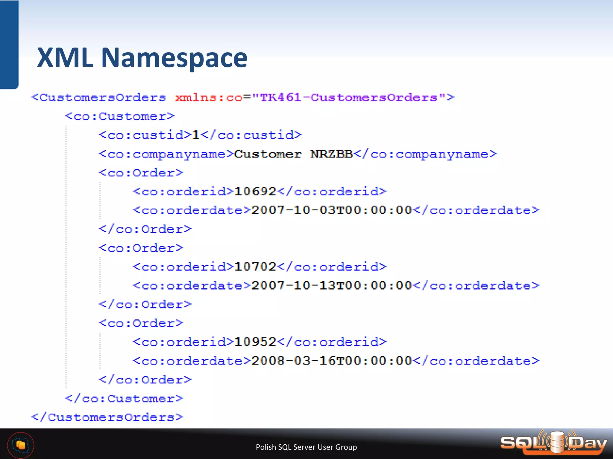 Polish SQL Server User Group XML Namespace 
