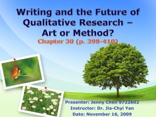 Presenter: Jenny Chen 9722602 Instructor: Dr. Jia-Chyi Yan Date: November 16, 2009 