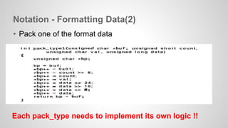 Notation - Formatting Data(2) 
• Pack one of the format data 
Each pack_type needs to implement its own logic !! 
 
