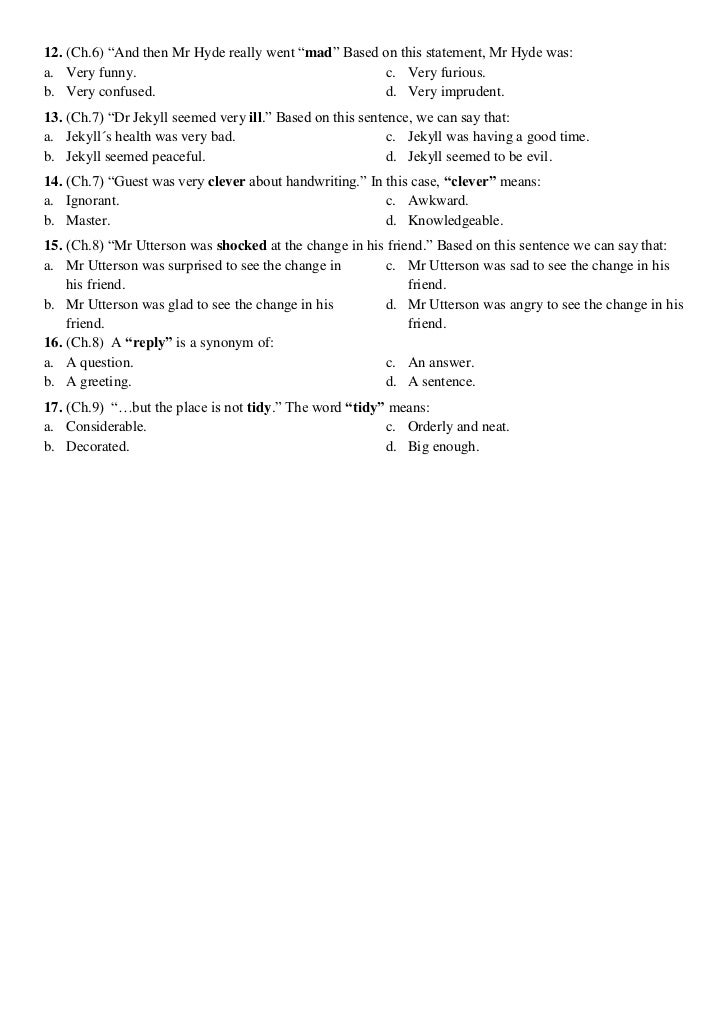 Study Guide Dr Jekyll And Mr Hyde