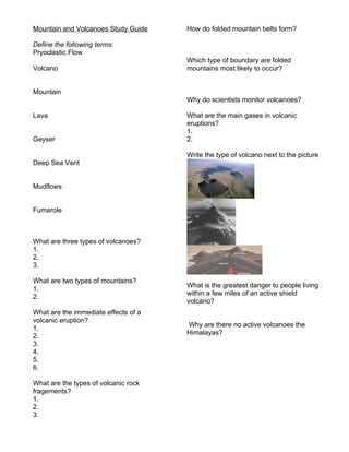 Study guide   mountains and volcanoes