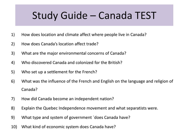 Study guide – canada test | PPT