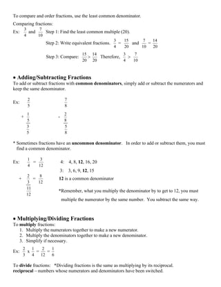 Study Guide For Fractions Test