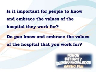 Is it important for people to know
and embrace the values of the
hospital they work for?
Do you know and embrace the value...