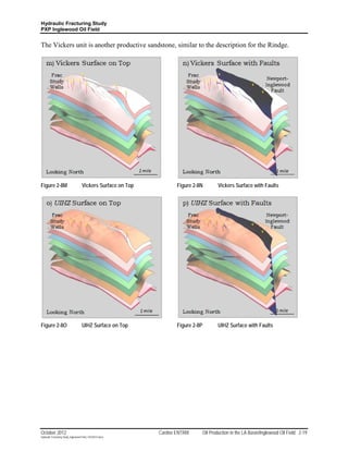Hydraulic Fracturing Study
PXP Inglewood Oil Field


The Vickers unit is another productive sandstone, similar to the description for the Rindge.




Figure 2-8M                         Vickers Surface on Top          Figure 2-8N           Vickers Surface with Faults




Figure 2-8O                         UIHZ Surface on Top             Figure 2-8P           UIHZ Surface with Faults




October 2012                                                 Cardno ENTRIX        Oil Production in the LA Basin/Inglewood Oil Field 2-19
Hydraulic Fracturing Study_Inglewood Field_10102012.docx
 