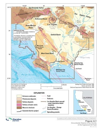 Inglewood Oil Field
" . . . the Baldwin Hills [we]re modeled as
a no-flow cell." (USGS 2003)

"The Baldwin Hills form a complete barrier
to groundwater movement where the
essentially nonwater-bearing Pico
formation crops out." (DWR 1961)




                                              PLAINS EXPLORATION & PRODUCTION COMPANY
                                                                              Fi gure 4- 1
                                                           Groundwater Basins in the Vicinity
                                                                  of the Inglewood Oil Field
                                                                                    09 | 12 | 12
 