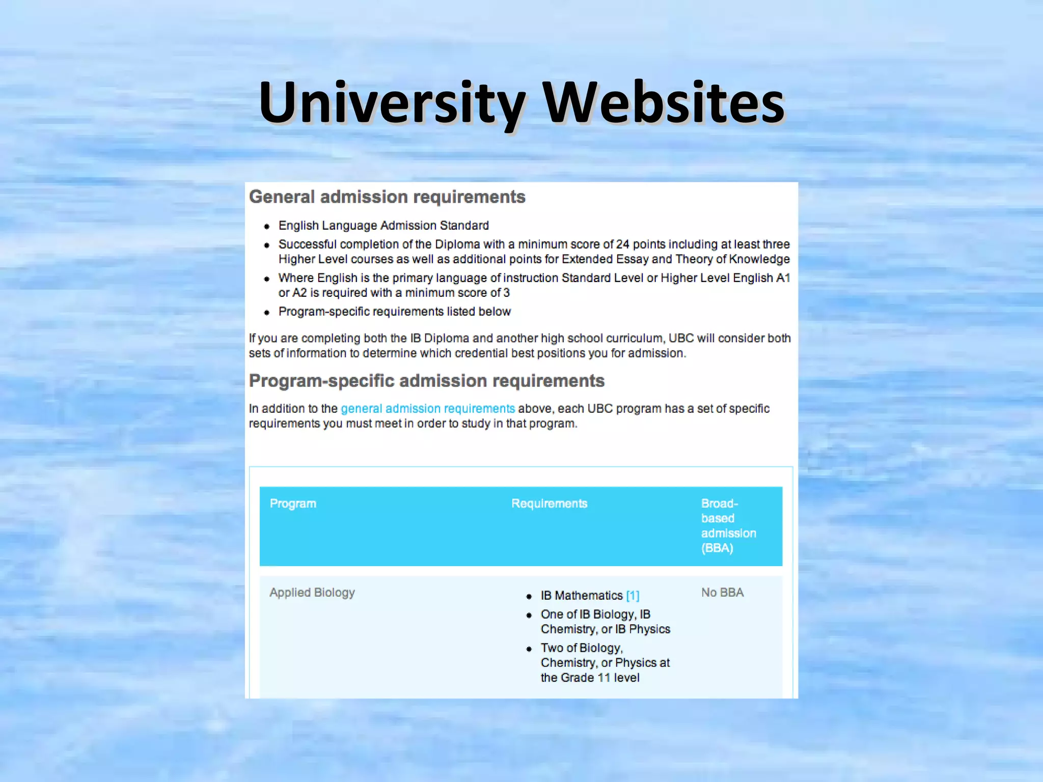 University Websites
 