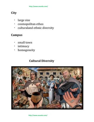 http://www.axuedu.com/
City
large size
cosmopolitan ethos
culturaland ethnic diversity
Campus
small town
intimacy
homogeneity
Cultural Diversity
http://www.axuedu.com/
 