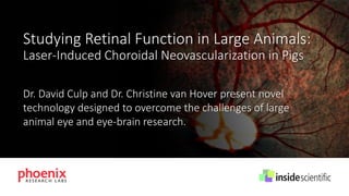 Studying Retinal Function in Large Animals:
Laser-Induced Choroidal Neovascularization in Pigs
Dr. David Culp and Dr. Christine van Hover present novel
technology designed to overcome the challenges of large
animal eye and eye-brain research.
 
