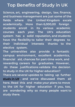 Top 10 benefits to study in UK | PDF