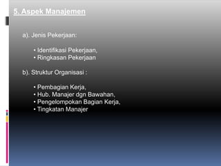 5. Aspek Manajemena).Jenis Pekerjaan: Identifikasi Pekerjaan, 