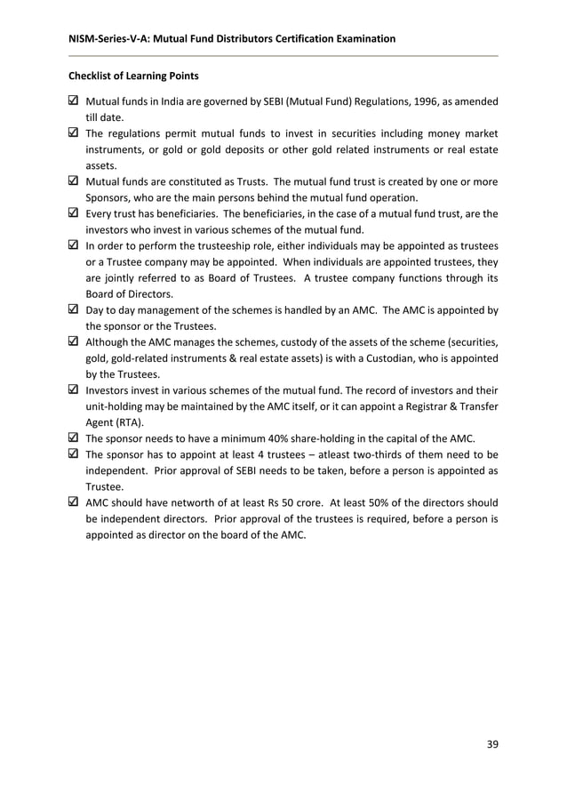 Study Material [NISM] SeriesVA Mutual Fund Distributors