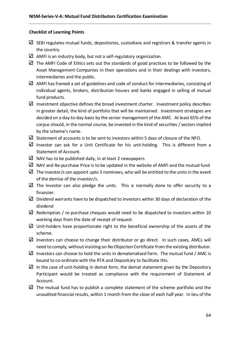 Study Material [NISM] SeriesVA Mutual Fund Distributors