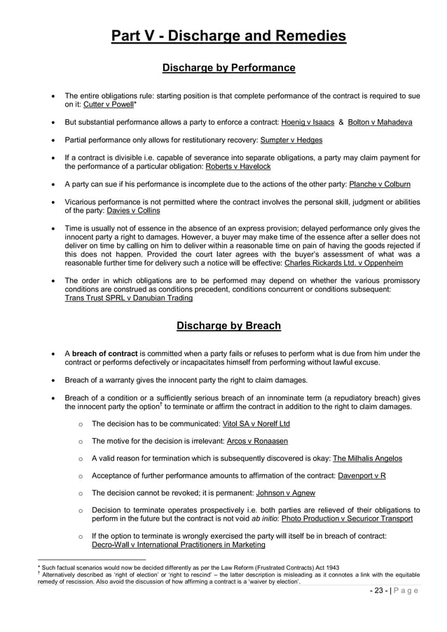 Study Notes Contract Law Study Notes Contract Law