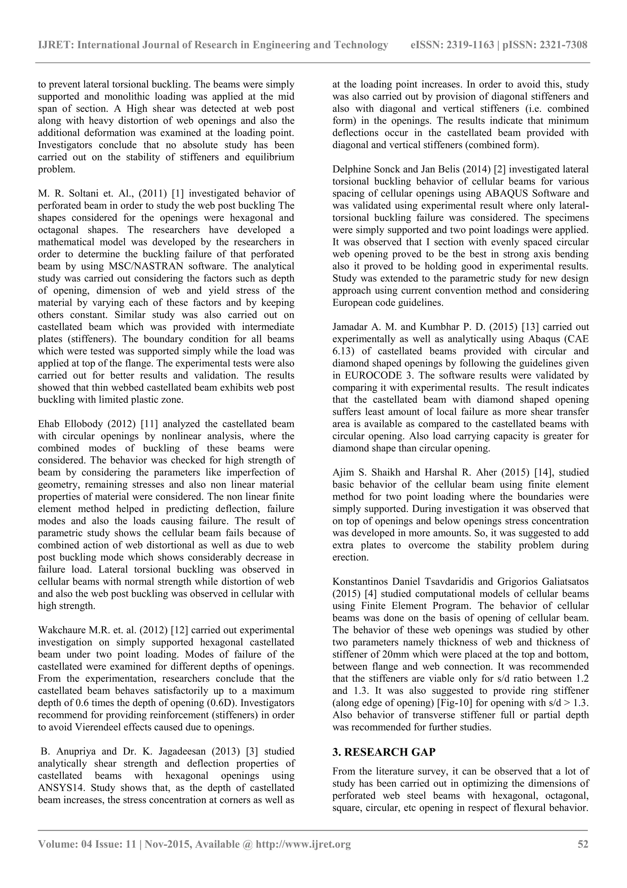 Study of castellated beam using stiffeners a review | PDF