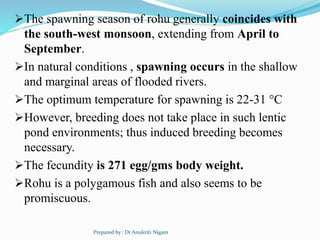 The spawning season of rohu generally coincides with
the south-west monsoon, extending from April to
September.
In natur...