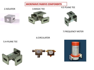 2.ISOLATOR 3.MAGIC TEE
4.E-PLANE TEE
5.H-PLANE TEE
6.CIRCULATOR
7.FREQUENCY METER
 