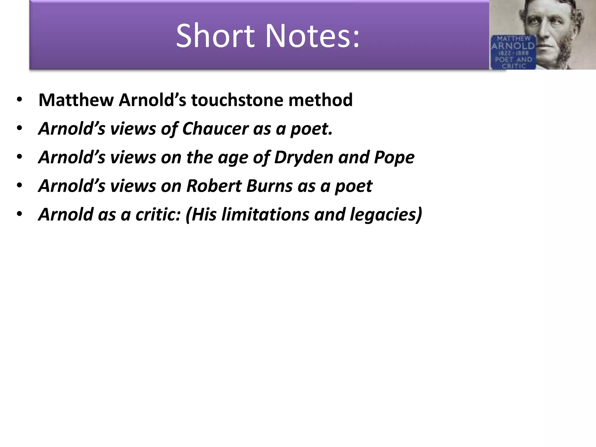 The Study of Poetry - Matthew Arnold | PPTX