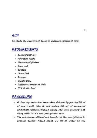 Study of quantity of caesin present in different samples of milk
