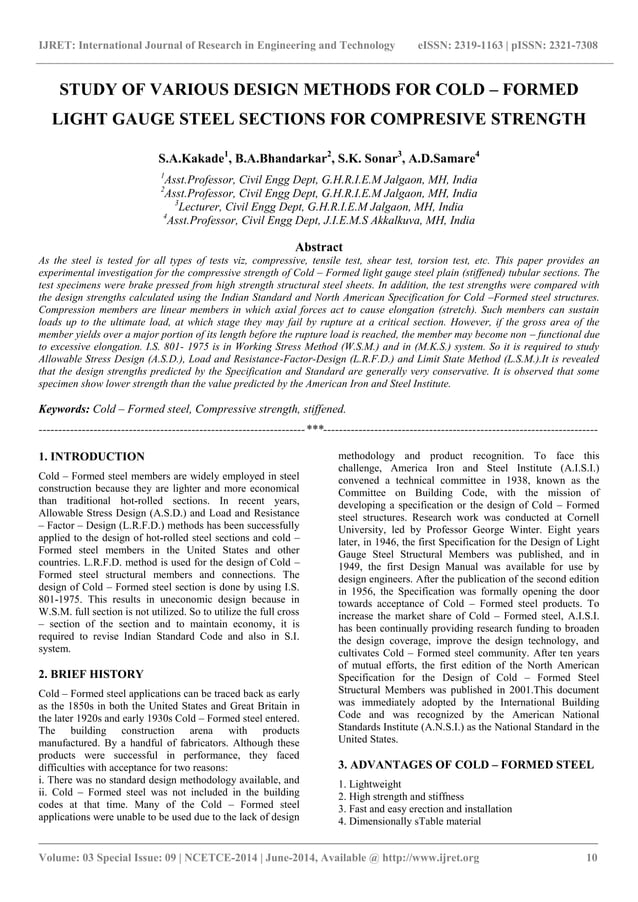 Study of various design methods for cold – formed light gauge steel ...