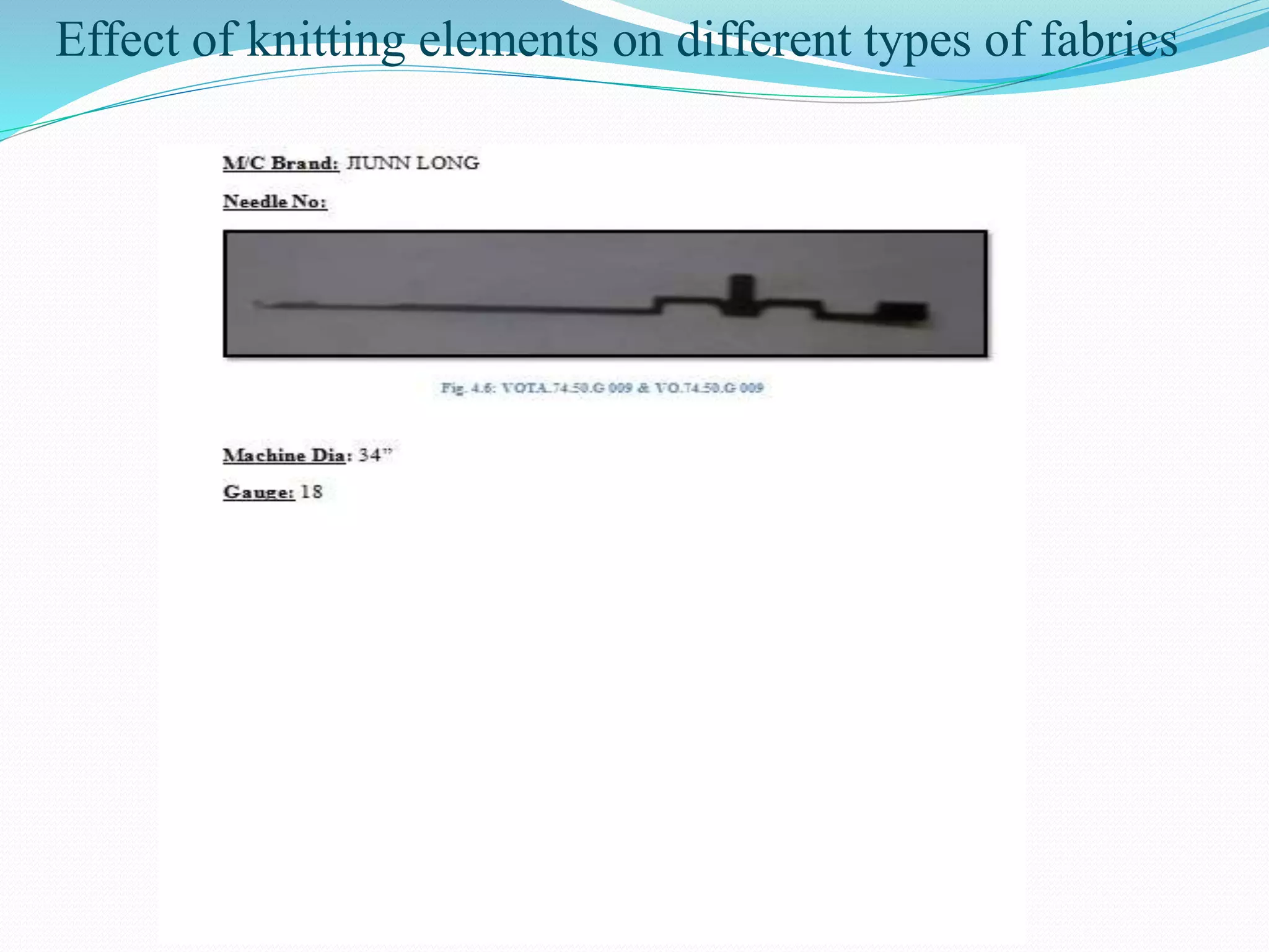 Effect of knitting elements on different types of fabrics 
 