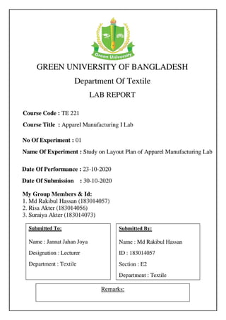 Study On Layout Plan Of Apparel Manufacturing Lab