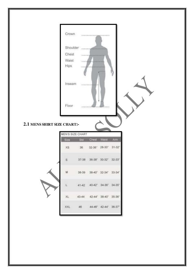 Size Chart of Allen Solly