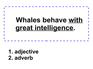 Whales behave  with great intelligence .  1. adjective 2. adverb  