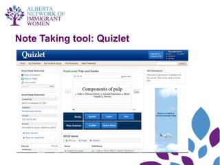Note Taking tool: Quizlet
 