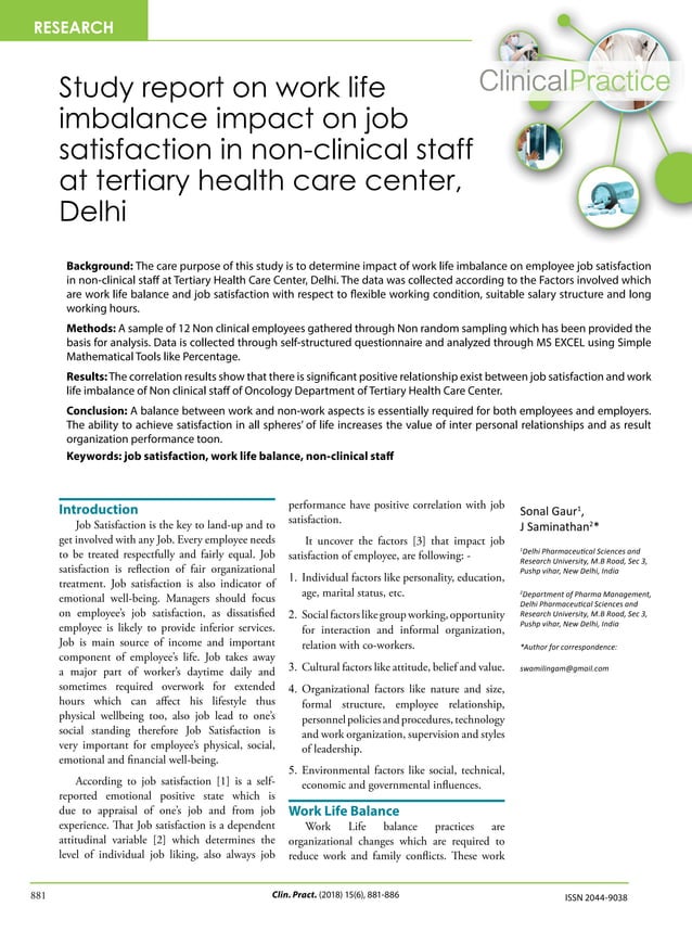 Study report on work life imbalance impact on Job Satisfaction in Non ...