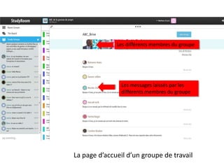 Les différents membres du groupe




                Les messages laissés par les
                différents membres du groupe




La page d’accueil d’un groupe de travail
 