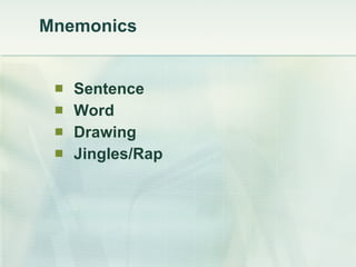 Mnemonics Sentence Word Drawing Jingles/Rap 