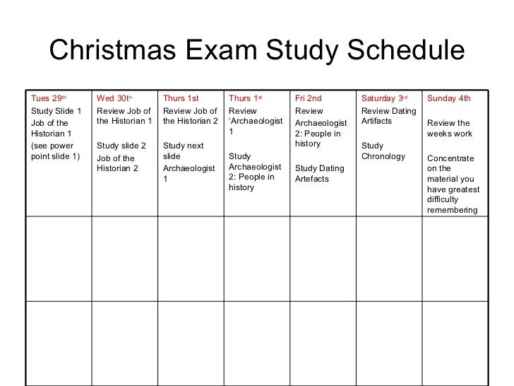study schedule printable