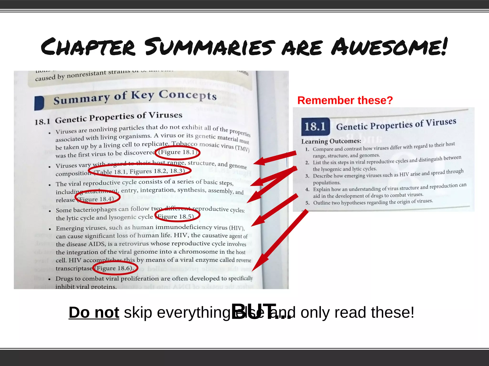 Chapter Summaries are Awesome!
Do not skip everything else and only read these!
Remember these?
BUT...
 