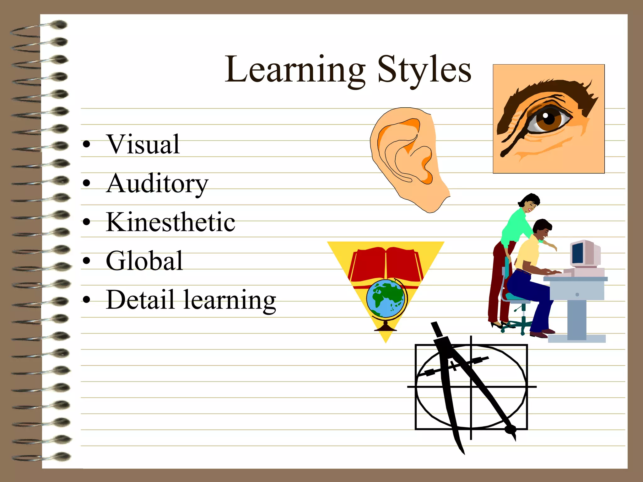 Learning Styles Visual  Auditory Kinesthetic Global Detail learning 
