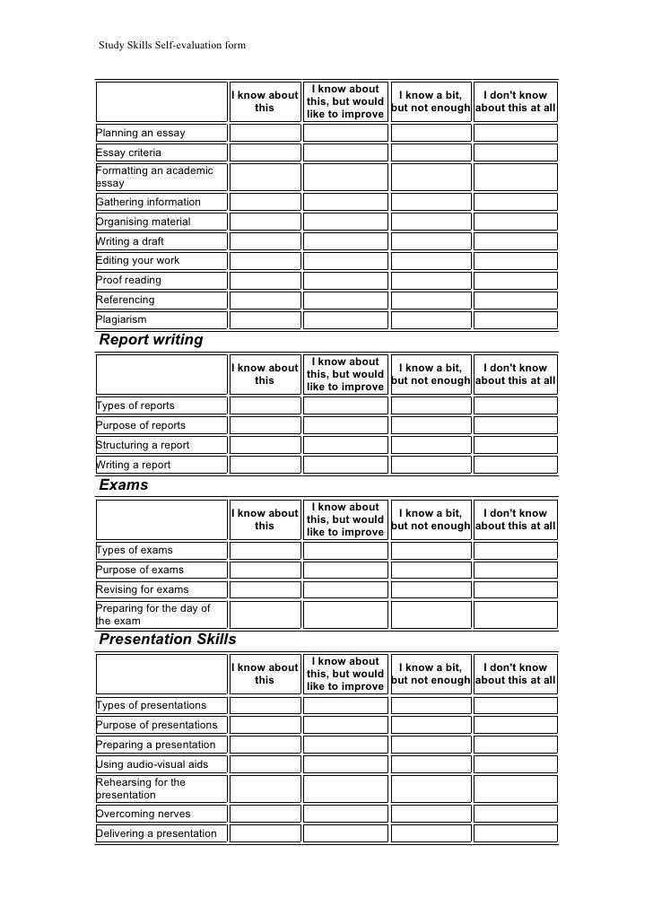 study skills self evaluation form study skills self evaluation form, Presentation templates