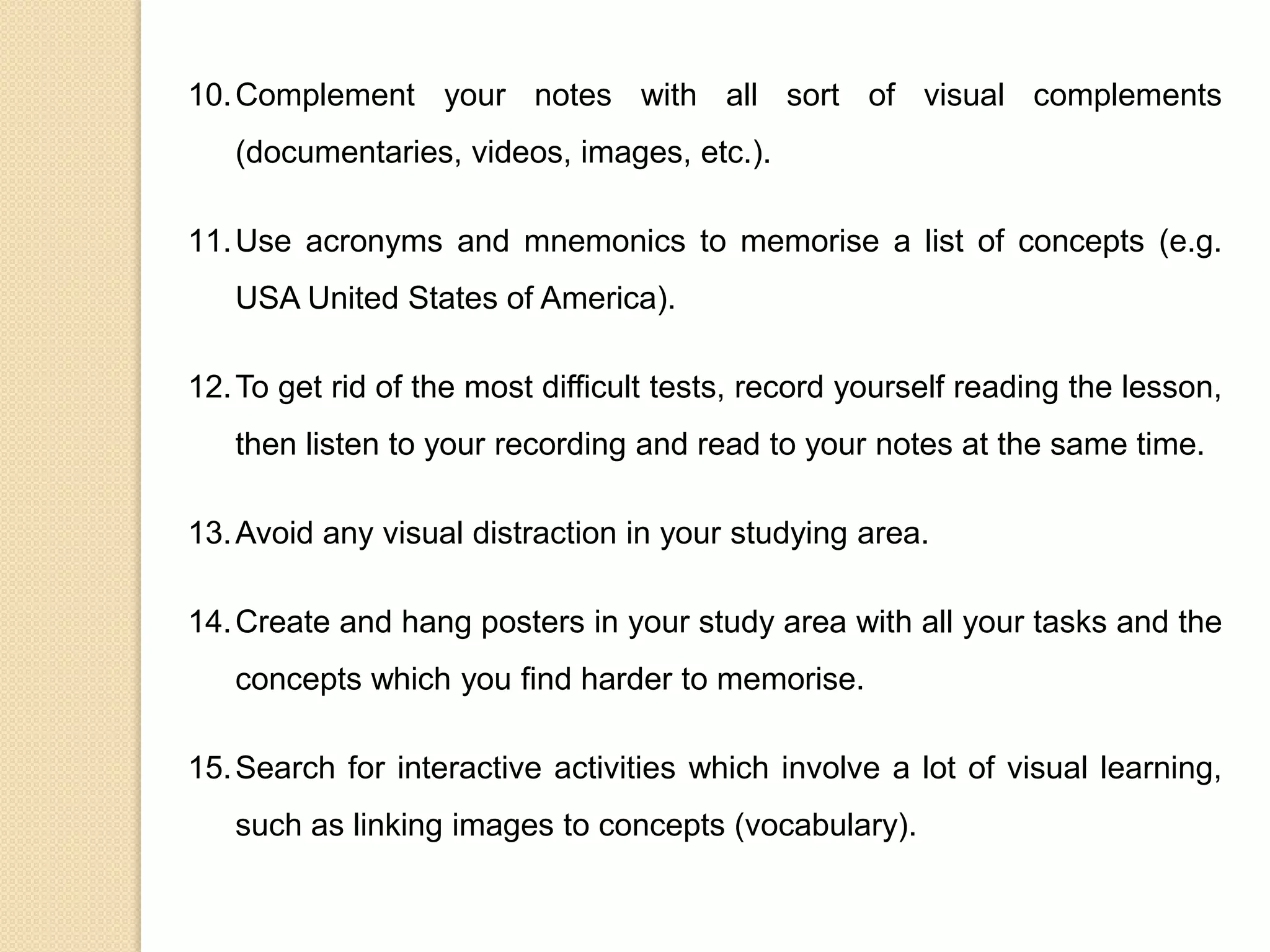 Study tips sheet for visual learners | PPTX