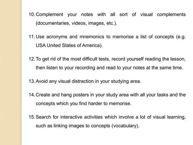Study tips sheet for visual learners | PPT