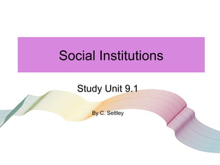 Social Institutions
Study Unit 9.1
By C. Settley
 