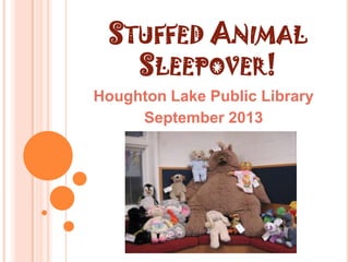 STUFFED ANIMAL
SLEEPOVER!
Houghton Lake Public Library
September 2013
 