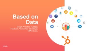 Based on
Data
Google Analytics, HubSpot,
Facebook, Kissmetrics, Sitecatalyst,
AdWords etc.
 