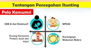 MPASI
IDM & Asi Eksklusif
Kurang Konsumsi
Protein, buah dan
sayur
Kurangnya
Makanan Makro
Tantangan Pencegahan Stunting
Pola Konsumsi
 