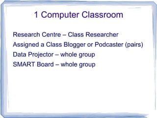 What is the Purpose: Information you want them VS research?  Create a space for students to easily access your links – ie. school connect – online bookmarking – blog – wiki 