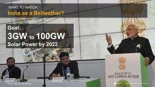 WHAT TO WATCH:
India as a Bellwether?
Photo: Narendra Modi/Flickr
Goal:
3GW to 100GW
Solar Power by 2022
 