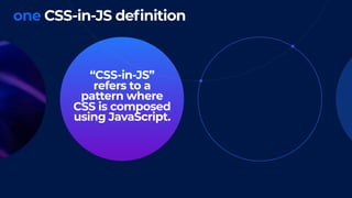 “CSS-in-JS”
refers to a
pattern where
CSS is composed
using JavaScript.
one CSS-in-JS definition
 