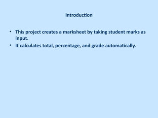 Student Marksheet System Using Web Technologies: HTML, CSS & JavaScript ...