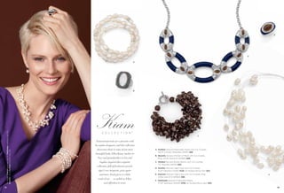 E

D
A

On Model: Cherish earrings (pg. 6), Multitudes necklace (pg. 89),
Beautify ring & Puriﬁed bracelets (pg. 88)

B

88

®
C

Natural materials are a favorite with
lia sophia designers, and this collection
showcases them in some of our most
beautiful looks. Ellen Kiam, mother to
Tory and grandmother to Lia and
Sophia, inspired this exquisite
collection, full of freshwater pearls,
tiger’s eye, turquoise, gray agate
and more. Each piece is a little
work of art — as stylish as Ellen,
and effortless to wear.

A. Puriﬁed Genuine Freshwater Pearls with Cut Crystals,
Set of 3 Stretch Bracelets (13093) $88.
B. Beautify Genuine Mother-of-Pearl with Cut Crystals,
Ring, whole sizes 6-10 (64668) $98.
C. Shaded Genuine Smoky Quartz with Cut Crystals,
7¼" Bracelet (14094) $98.
D. Sureﬁre Genuine Tiger's Eye with Cut Crystals,
16-19" Necklace (33361) $128. As Hostess Bonus Item $25.
E. Keynote Genuine Tiger's Eye with Cut Crystals, Ring,
whole sizes 6-10 (65662) $88.

F

F. Multitudes Genuine Freshwater Pearls,
17-20" Necklace (34409) $198. As Hostess Bonus Item $50.
89

 