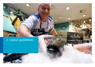 MSC style guide
5. Colour 18
Our colour palette
Our colour palette is made up of three groups:
• MSC blue
• Secondary colours
• Monochrome – 80% black and white.
Ensure colour breakdowns are adhered to
for consistency:
• CMYK is for print
• RGB and hex for digital
For information on using colour with text,
see page 20. For examples of publications
showing colour in use, see Section 6.
10%Pantone 313
CMYK 98 0 14 5
RGB 0 154 199
Hex #009ac7
70% 40% 20%10%Pantone 286
CMYK 100 60 0 2
RGB 0 93 170
Hex #005daa
70% 40% 20%
10%Pantone 638
CMYK 70 0 10 0
RGB 0 182 222
Hex #00b6de
70% 40% 20%
10%Pantone 354
CMYK 80 0 90 0
RGB 0 178 89
Hex #00b259
70% 40% 20%
10%Pantone 1795
CMYK 0 100 100 0
RGB 187 62 51
Hex #bb3e33
70% 40% 20%
10%Pantone 376
CMYK 46 0 100 0
RGB 150 185 7
Hex #96b907
70% 40% 20%
10%Pantone 151
CMYK 0 48 95 0
RGB 248 151 40
Hex #f89728
70% 40% 20%
10%Pantone 7416
CMYK 0 54 63 10
RGB 229 106 84
Hex #e56a54
70% 40% 20%
10%Pantone 339
CMYK 84 0 56 0
RGB 0 177 148
Hex #00b194
70% 40% 20%
10%Pantone 130
CMYK 0 30 100 0
RGB 253 185 19
Hex #fdb913
70% 40% 20%
10%Pantone 1665
CMYK 0 69 98 14
RGB 220 68 5
Hex #dc4405
70% 40% 20%
10%Pantone 348
CMYK 100 0 85 24
RGB 0 135 82
Hex #008752
70% 40% 20%
MSC blue
Monochrome
Secondary colours
Black 80%
CMYK 0 0 0 80
RGB 88 89 91
Hex #58595b
White
CMYK 0 0 0 0
RGB 255 255 255
Hex #FFFFFF
2. Language 3. Our identity 4. Typography 5. Colour 6. Design application 7. Imagery 8. Moving image 9. Tools and templates 10. Checklist
Contents
1. About MSC
 